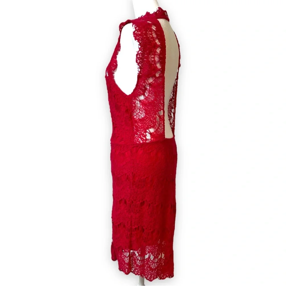 Free People Daydream Lace Mini Dress Red L Large Open Back Date Night Boho